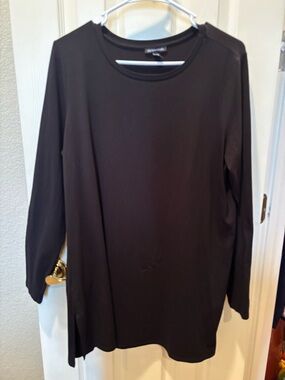 Eileen Fisher Stretch Jersey Knit Crew Neck Long Sleeve Black Top size L